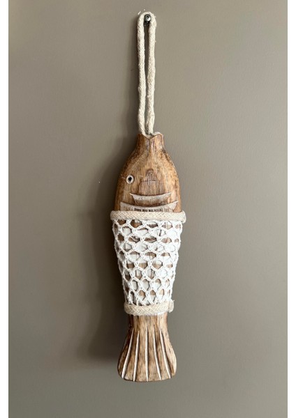 Marin Temalı Eskitme Ahşap Balık Orta Boy-25 cm