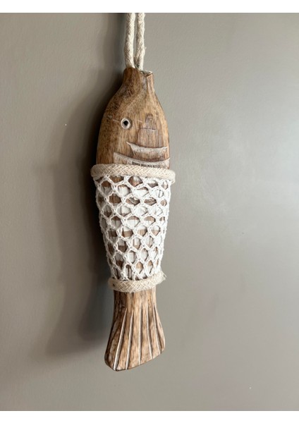 Marin Temalı Eskitme Ahşap Balık Orta Boy-25 cm