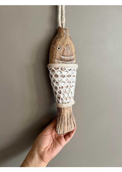 Marin Temalı Eskitme Ahşap Balık Orta Boy-25 cm
