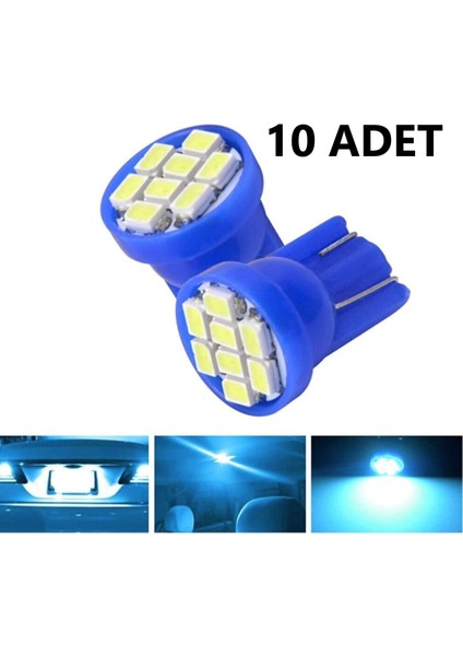 10 Adet Buz Mavi T10 Park Ledi Mini 8 Ledli Model