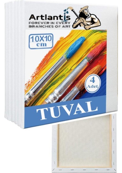 Tuval 10X10 Astarlı Kare Mini Tuval 4 Adet Resim Tuvali 10*10 Tual Akrilik Boya Yağlı Boya Için Ideal