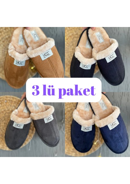 3'lü Kışlık Ev Terliği Kışlık Terlik Misafir Terliği Damat Çeyiz Terliği