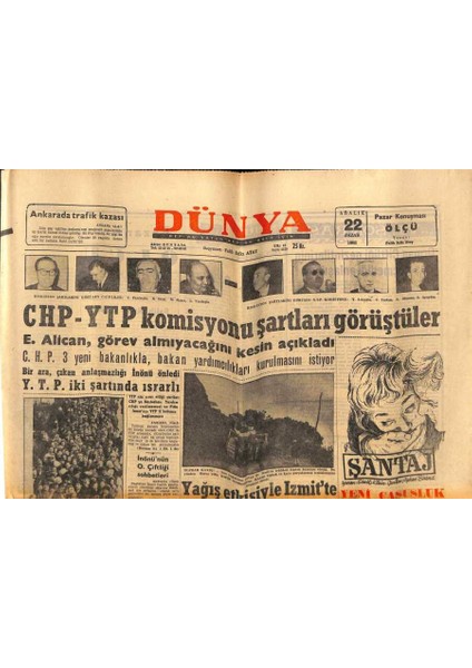 Dünya Gazetesi 22 Aralık 1963 - Istanbulda 250 Bin Kişi Medeniyetten Uzak Yaşıyor GZ80761