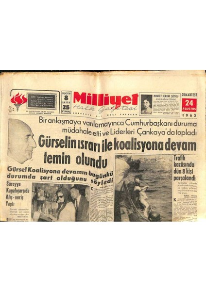 Milliyet Halk Gazetesi 24 Ağustos 1963 - Diem , Vietnama Dehşet Saçıyor GZ82000