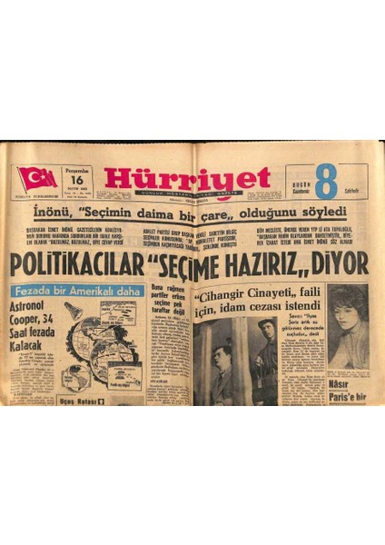 Hürriyet Gazetesi 16 Mayıs 1963 - Politikacılar Seçime Hazırız Diyor GZ82123