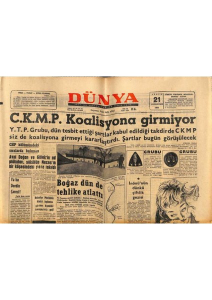 Dünya Gazetesi 21 Aralık 1963 - Kaymakamlar Yıllık Bekçi Parasını On Misli Arttırdı GZ80760