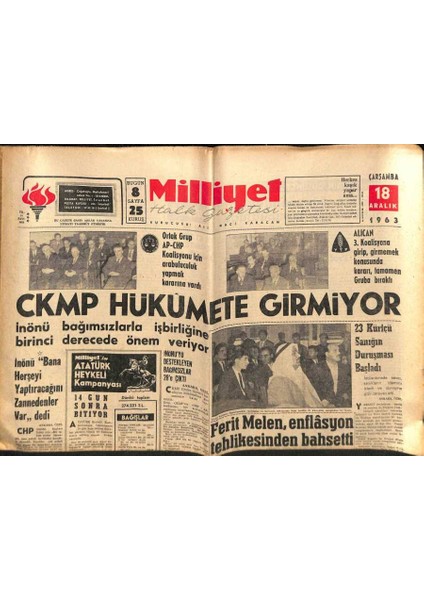 Milliyet Halk Gazetesi 18 Aralık 1963 - Bursada Lodos Iki Kişiyi Öldürdü GZ82012