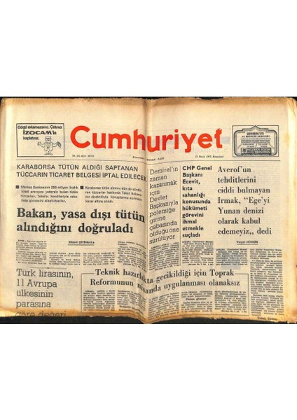 Cumhuriyet Gazetesi 13 Ocak 1975 - Bakan , Yasa Dışı Tütün Alındığını Doğruladı GZ82473