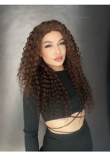 Koyu Kumral Afro Yıka Çık Gerçek Saç Tül Peruk 57