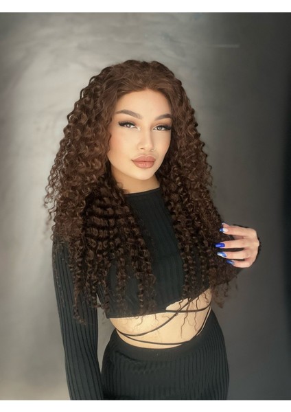 Koyu Kumral Afro Yıka Çık Gerçek Saç Tül Peruk 57