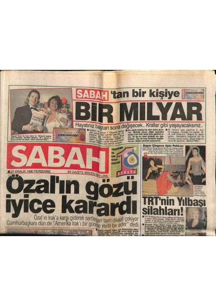 Sabah Gazetesi 27 Aralık 1990 - Süper Çingene Ajda Pekkan GZ83166