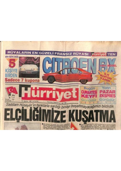 Hürriyet Gazetesi 25 Ağustos 1990 - Saddamın Kellesine Karşı Özerklik GZ84018