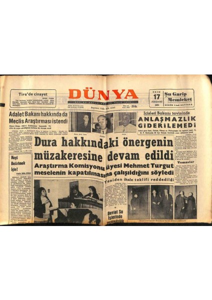 Dünya Gazetesi 17 Ekim 1963 - Dura Hakkındaki Önergenin Müzakeresine Devam Edildi GZ83029
