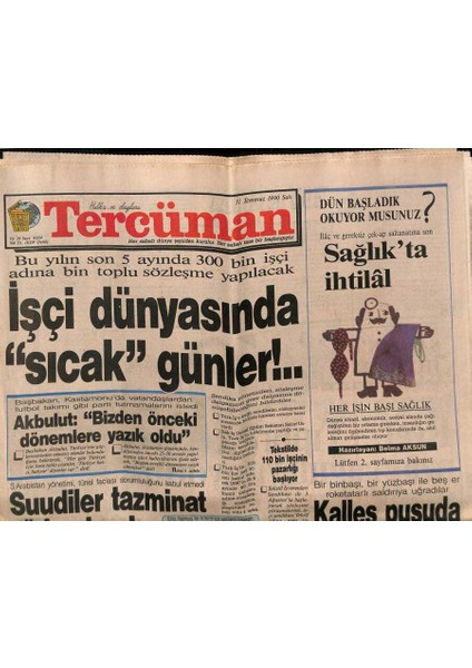 Tercüman Gazetesi 31 Temmuz 1990 - Bu Yılın Son 5 Ayında 300 Bin Işçi Adına Bin Toplu Sözleşme Yapılacak GZ81450