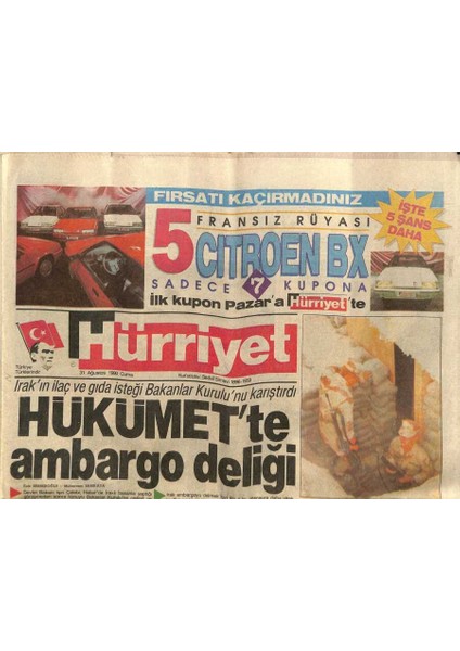 Hürriyet Gazetesi 31 Ağustos 1990 - Kuveytteki Direnişi Cıa Yönetiyor GZ84033