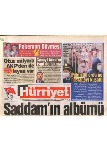 Hürriyet Gazetesi 26 Nisan 2003 - Cüneyt Arkının Ismi De Takma GZ84869