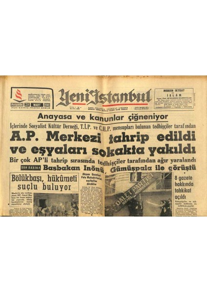 Yeni Istanbul Gazetesi 28 Mart 1963 - Celal Bayar Nümune Hastanesine Götürüldü GZ84691