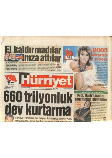 Hürriyet Gazetesi 29 Aralık 2002 - Türkiye Tarihinin En Büyük Kurtarma Operasyonu Tamamlandı GZ84838
