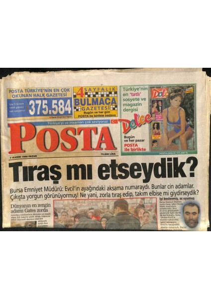 Posta Gazetesi 7 Kasım 1999 - Beyazıt Öztürkün Gizli Aşkı GZ84826