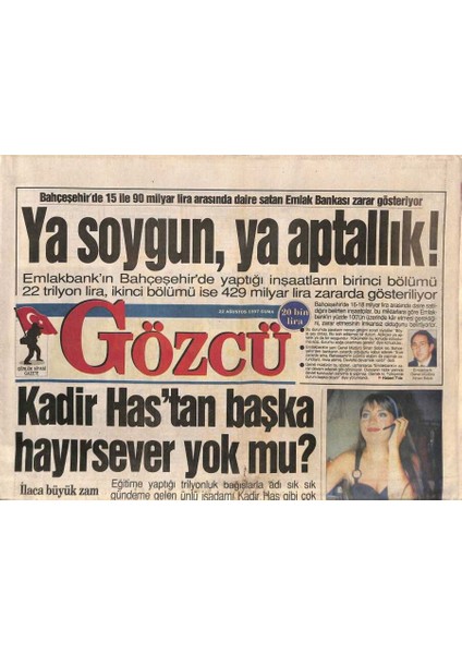 Gözcü Gazetesi 22 Ağustos 1997 - Sibel Can Pavyon Kadını Oldu GZ84622