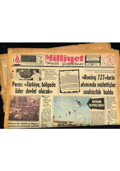 Milliyet Halk Gazetesi 28 Eylül 1976 - Peres Türkiye , Bölgede Lider Devlet Olacak GZ85655