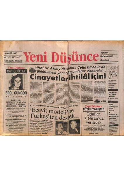Yeni Düşünce Gazetesi 16 Mart 1990 - Rahiplerden Bölücülük ve Hıristiyanlık Propagandası GZ84892