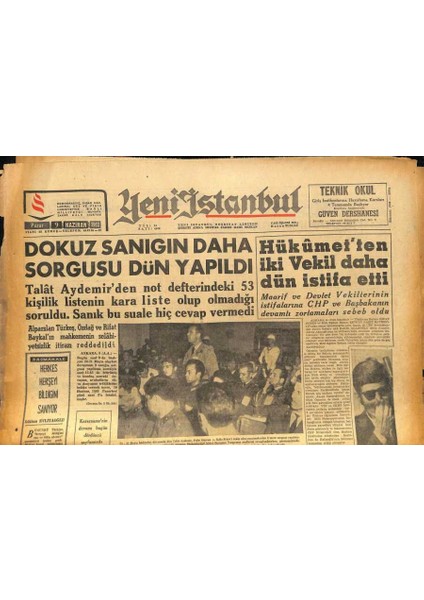 Yeni Istanbul Gazetesi 9 Haziran 1963 - Talat Aydemirden Not Defterindeki 53 Kişilik Listenin Kara Liste Olup Olmadığı Soruldu GZ86385