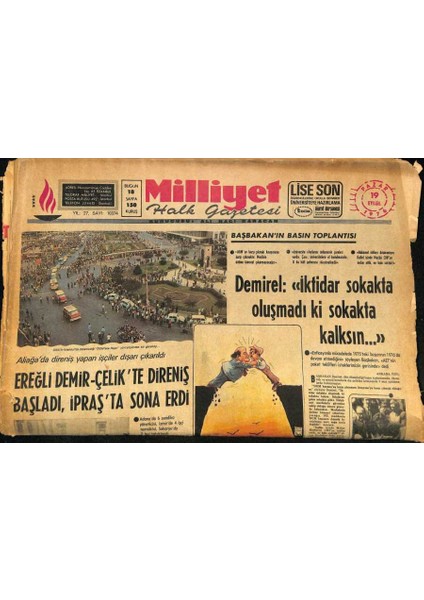 Milliyet Halk Gazetesi 19 Eylül 1976 - Ereğli Demir-Çelikte Direniş Başladı , Ipraşta Sona Erdi GZ85960