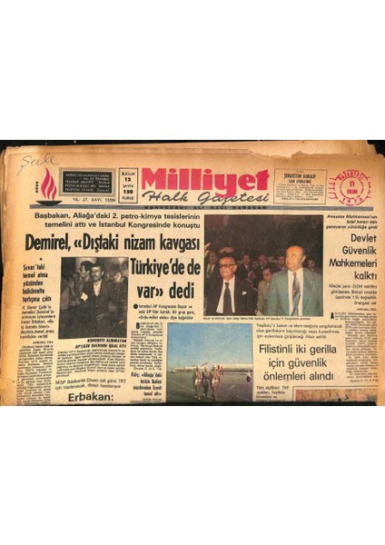 Milliyet Halk Gazetesi 11 Ekim 1976 - Filistinli Iki Gerilla Için Güvenlik Önlemleri Alındı GZ86007