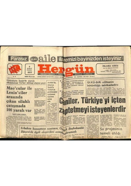 Hergün Gazetesi 6 Şubat 1977 - Grev Devam Ederken , Kölne Işçiler Için 3 Uçak Seferi Yapıldı GZ87327
