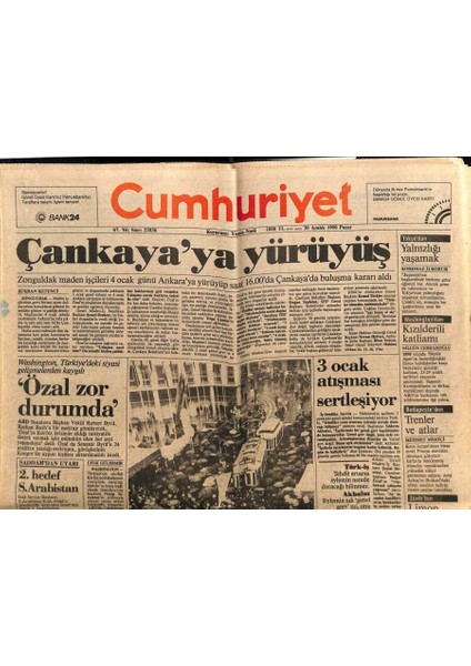 Cumhuriyet Gazetesi 30 Aralık 1990 - Washington , Türkiyedeki Siyasi Gelişmelerden Kaygılı GZ87508
