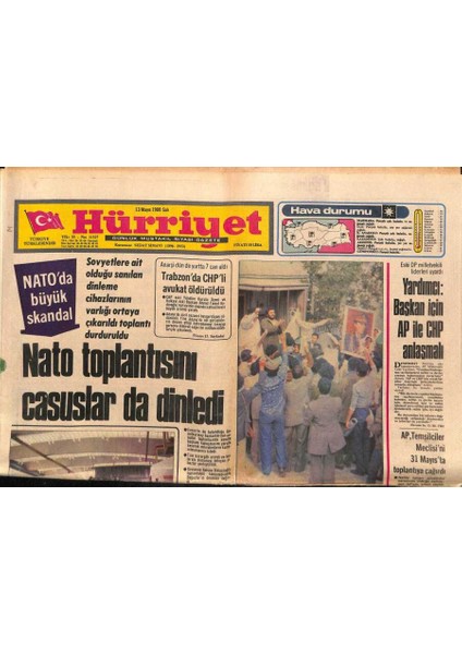 Hürriyet Gazetesi 13 Mayıs 1980- Trabzonda Chpli Avukat Öldürüldü GZ87585