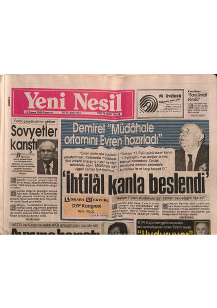 Yeni Nesil Gazetesi 19 Kasım 1990 - Nato ve Varşova Paktı Akk Anlaşmasını Parafe Etti GZ87400