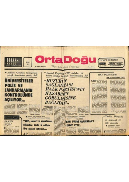 Ortadoğu Gazetesi 1 Şubat 1977 - Iran Suudi Arabistanı Tehdit Etti GZ87319