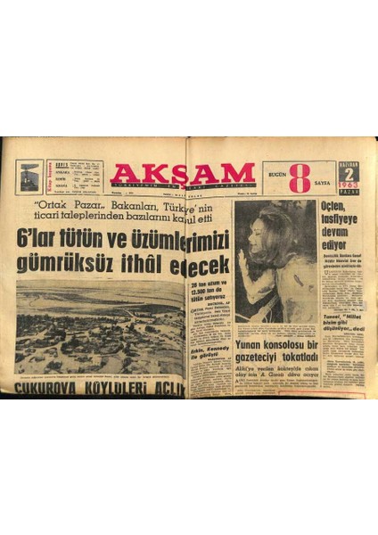 Akşam Gazetesi 2 Haziran 1963 - Çukurova Köylüleri Açlıkla Karşı Karşıya GZ87741