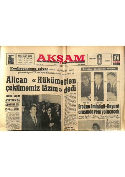 Akşam Gazetesi 20 Kasım 1963 - Ziraat Bankası 100 Yaşında GZ87875