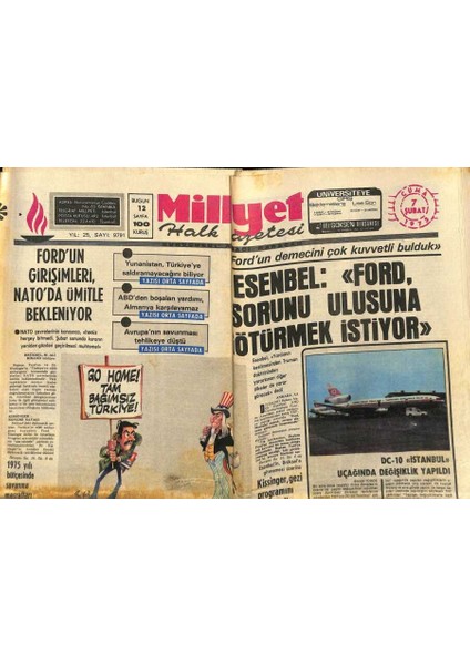 Milliyet Halk Gazetesi 7 Şubat 1975 - Bursa Uçağının Arandığı Alan Genişletilecek GZ88898