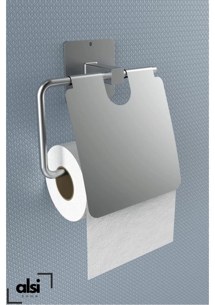 Yapışkanlı Paslanmaz Kapaklı Gümüş Tuvalet Kağıdı Tutacağı/tuvalet Wc Kağıtlık