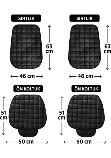 Premium Cepli Ortopedik Oto Koltuk Minder Seti - Oto Koltuk Kılıfı - Ön 2 Koltuk Set - Siyah