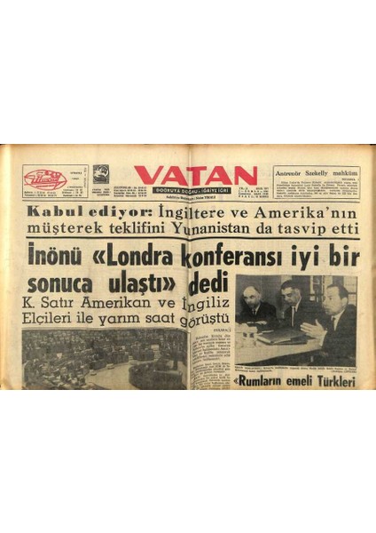 Vatan Gazetesi 1 Şubat 1964 - Ismet Inönülondra Konferansı Iyi Sonuca Ulaştı GZ89223