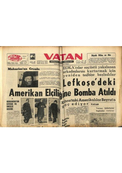 Vatan Gazetesi 5 Şubat 1964 - Lefkoşedeki Amerikan Elçiliğine Bomba Atıldı GZ89219