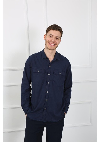 Erkek Regular Fit Gömlek Eg 1833-01 Lacıvert