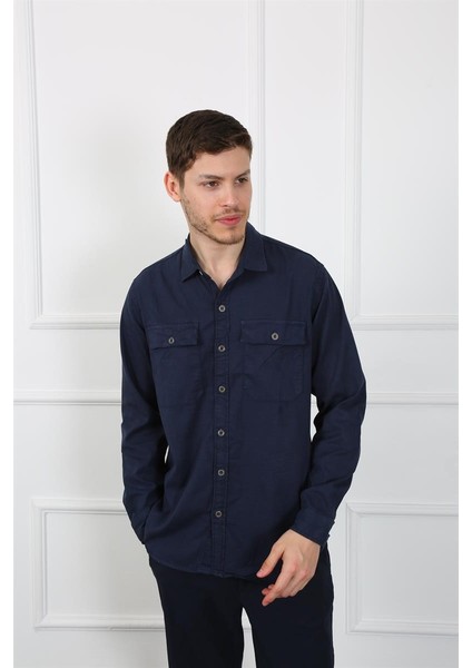 Erkek Regular Fit Gömlek Eg 1833-01 Lacıvert