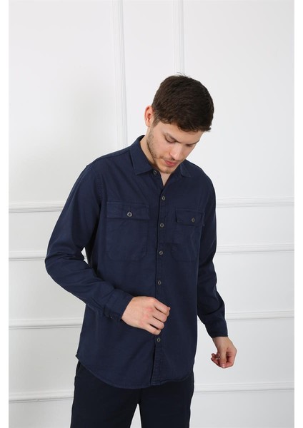 Erkek Regular Fit Gömlek Eg 1833-01 Lacıvert