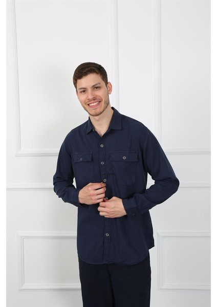Erkek Regular Fit Gömlek Eg 1833-01 Lacıvert