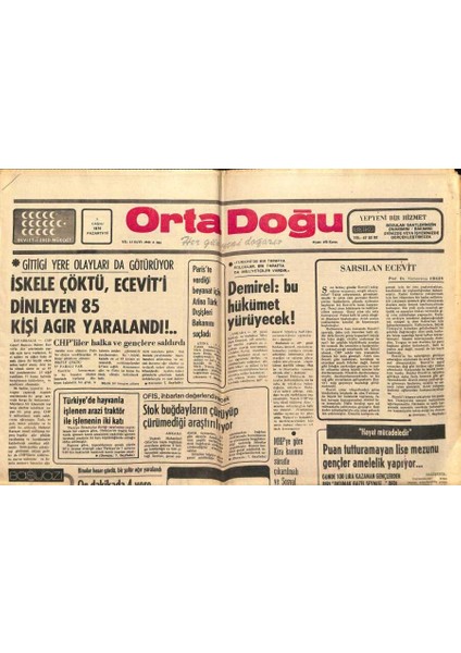 Orta Doğu Gazetesi 8 Kasım 1976 - Beşiktaş Ile Fenerbahçe Puanları Paylaştı GZ89254