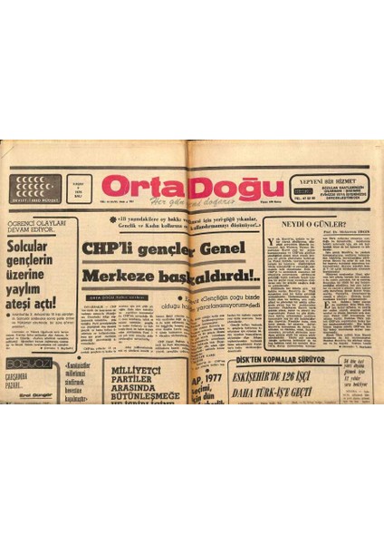 Orta Doğu Gazetesi 9 Kasım 1976 - Chpli Gençler Genel Merkeze Başkaldırdı GZ89253
