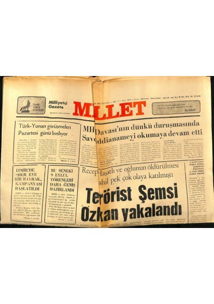 Millet Gazetesi 3 Eylül 1981 - Terörist Şemsi Özkan Yakalandı GZ89523