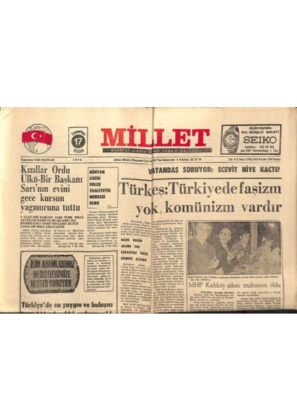Millet Gazetesi 17 Nisan 1976 - Bünyan Lisesi Solcu Faaliyetin Merkezi Oldu GZ89653