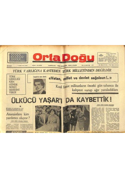 Orta Doğu Gazetesi 7 Kasım 1975 - Yaşar Özciveleri Kaybettik GZ89388